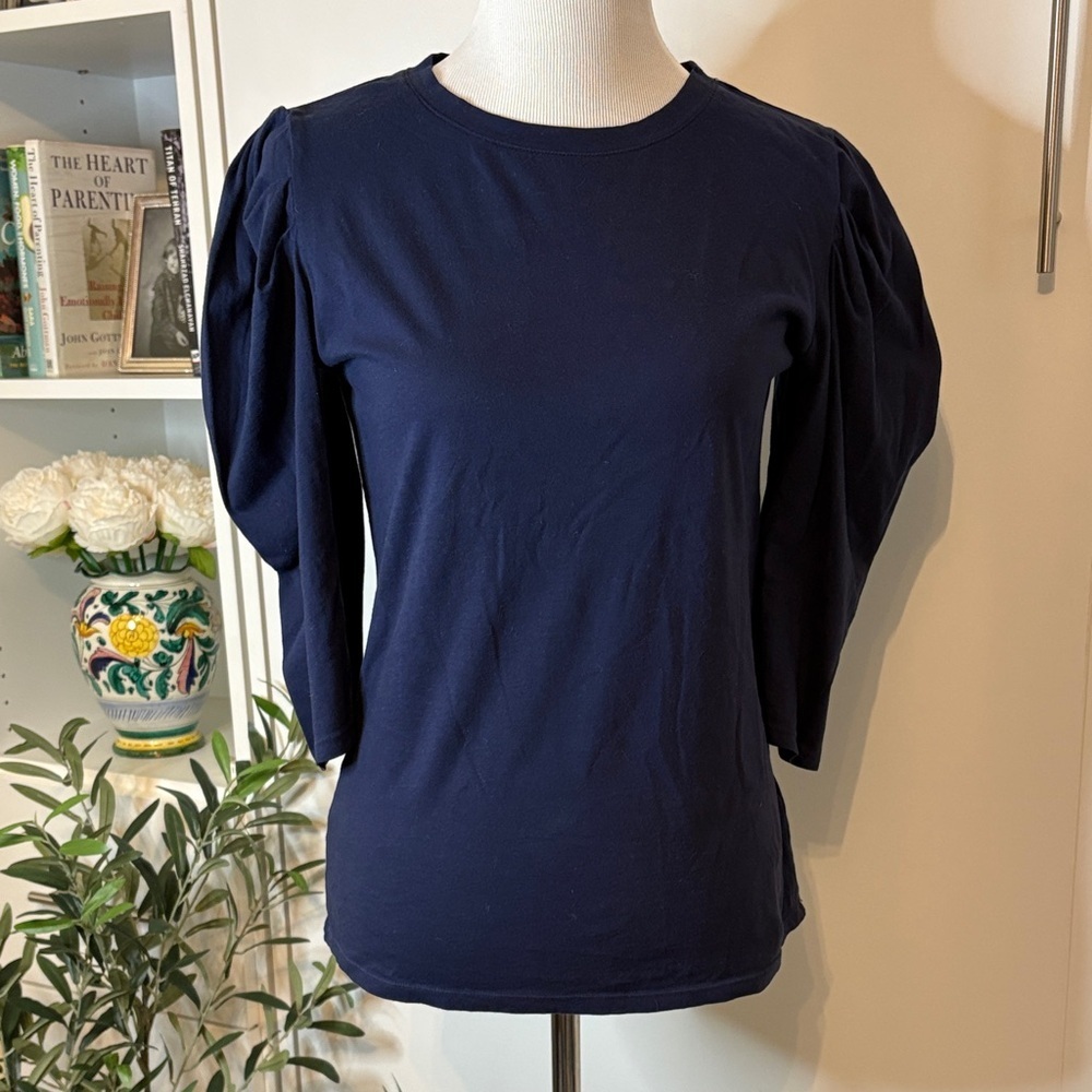 Classic Navy Puff-Sleeve Women's Top